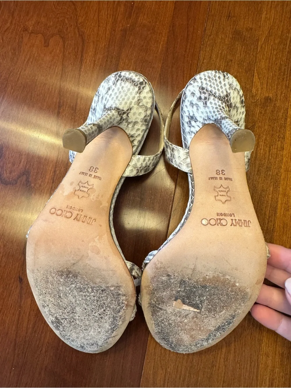 Jimmy Choo White Snake-Print Slingback Heels